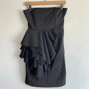 Alice + Olivia Reese Strapless Mini Dress Ruffle Peplum LBD Formal Wool Sz 4